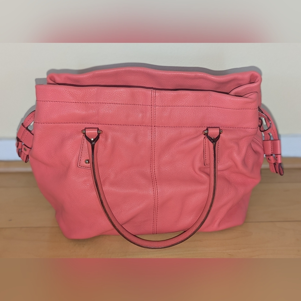 Kate Spade Darien Drawstring Leather Shoulder Bag Coral Pink Gold - Picture 2 of 15